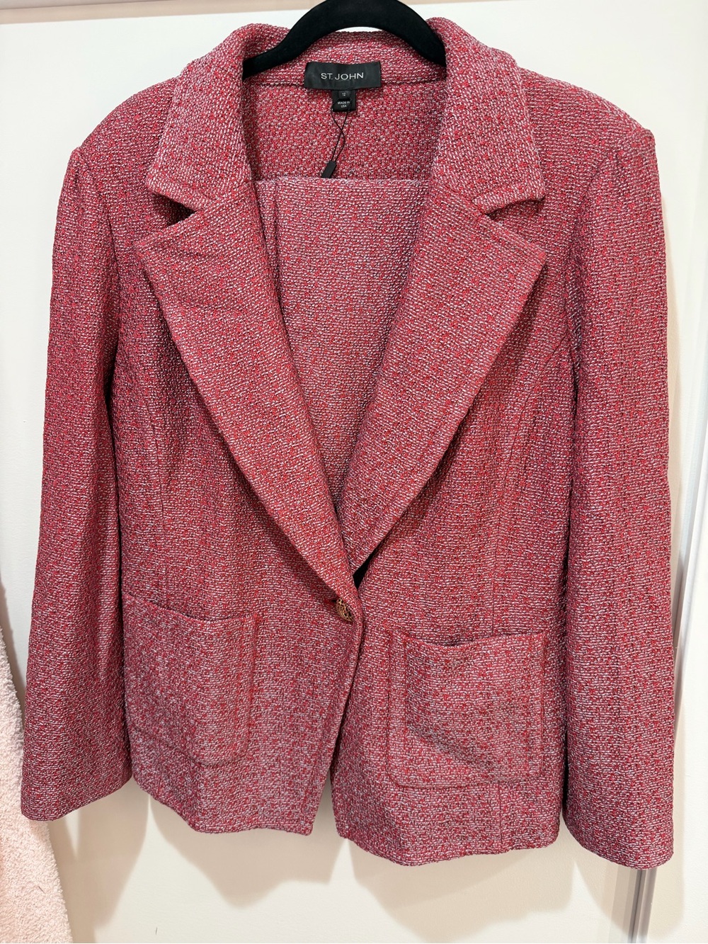 St. John Pink Tweed Blazer with Patch Pockets